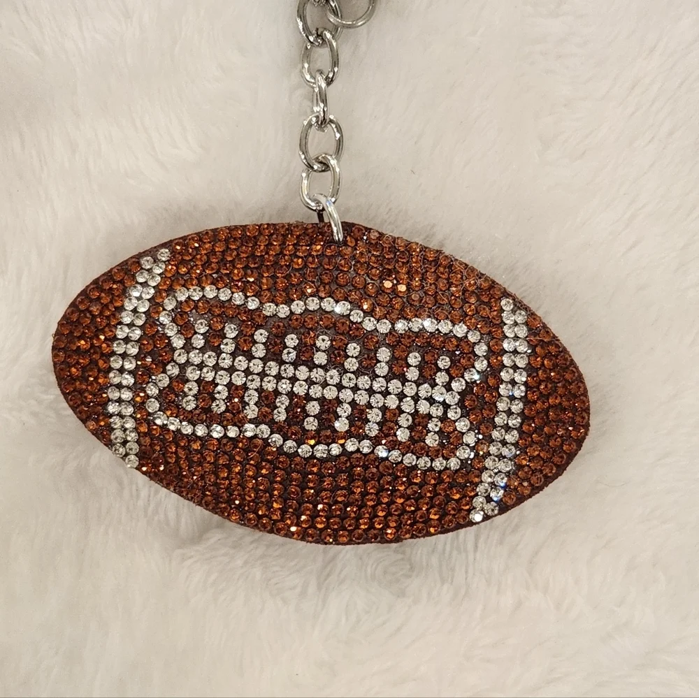 Brown Football and Silver Helmet Keychain Set Bag Charms